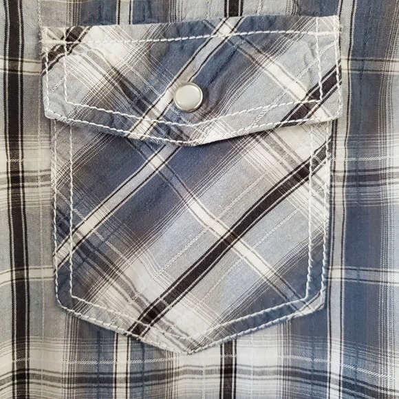 Chalc Western Shirt Plaid Blue And Black Button Up Size XL Pearl Snap Pockets - Picture 4 of 4